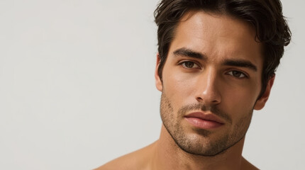 Fototapeta premium Close up portrait of fit man with relaxed expression and natural skin texture