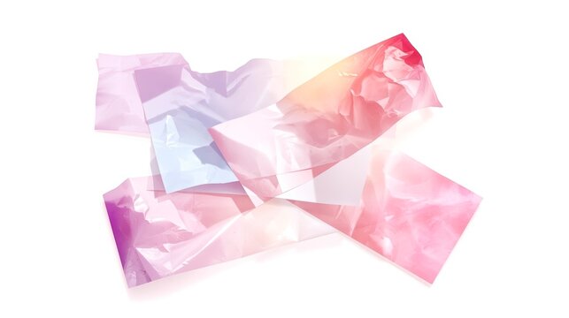 Pastel plastic bags float softly against a pure white backdrop
