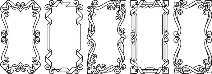Fototapeta premium Intricate floral ornament frames are displayed as a black and white vector illustration arabesque scrollwork decorative design motif vintage