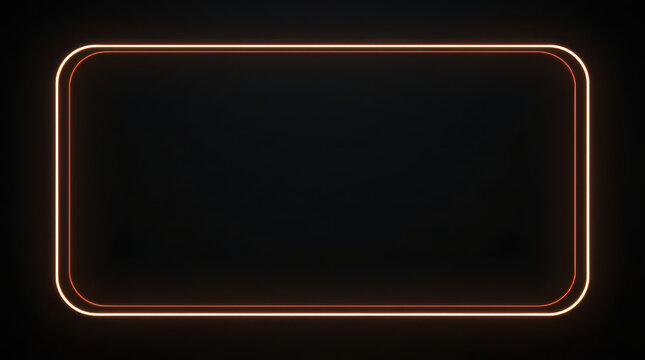 Glowing neon rectangle frame with dark futuristic background and copy space