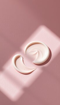 Clean skincare cream shapes on a precise centered sunlight layout are featured in a clean minimalist graphic image