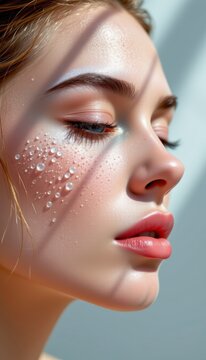 Minimalist skincare moisture cells linked by sharp sunlight energy dots appear in a clean premium beauty lattice presentation