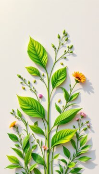Illustrative skincare herb paths created by dynamic flat graphic sunlight patches are displayed from a clean premium creative perspective