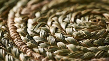Obraz premium Macro view of handwoven natural straw texture background.