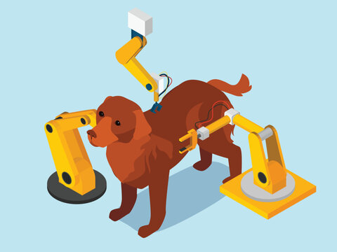 Automated Robotic Pet Grooming and Veterinary Care Concept 3d isometric vector illustration