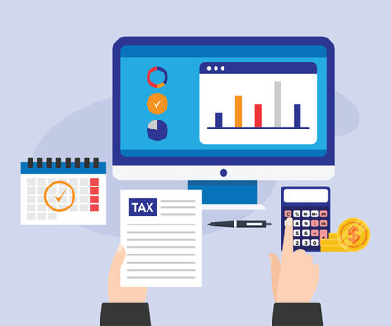 Online Tax Return Filing and Financial Accounting 2d flat vector illustration
