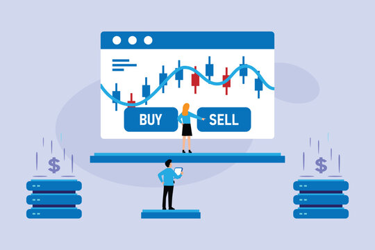 Online Stock Trading and Financial Market Analysis 2d flat vector illustration