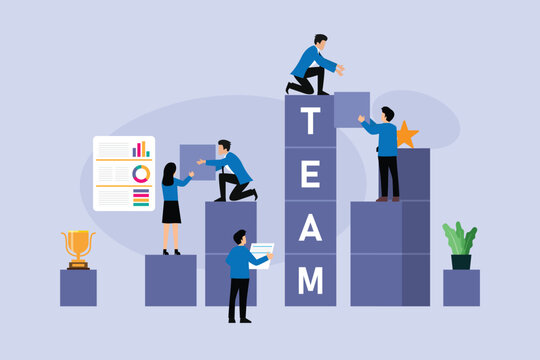 Business Teamwork and Building Success 2d flat vector illustration