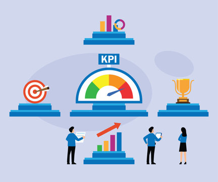 KPI Dashboard and Business Performance Measurement 2d flat vector illustration