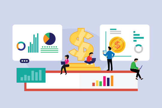Financial Data Analytics and Business Budget Planning 2d flat vector illustration