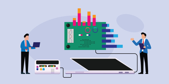 Hardware Engineering, Circuit Board Analysis, and Data Technology 2d flat vector illustration