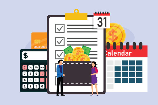 Financial Planning, Tax Return, and Monthly Expense Checklist 2d flat vector illustration
