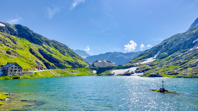 Great St Bernard Lake reflects the sky at the pass in Aosta Italy