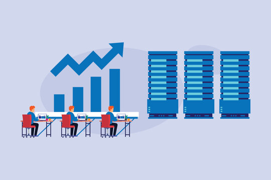Data Center Management and Business Growth Analytics 2d flat vector illustration