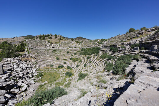 Turkey, Antalya Province, Manavgat, Koepruelue Canyon National Park, antique theater at archaeological site of Selge