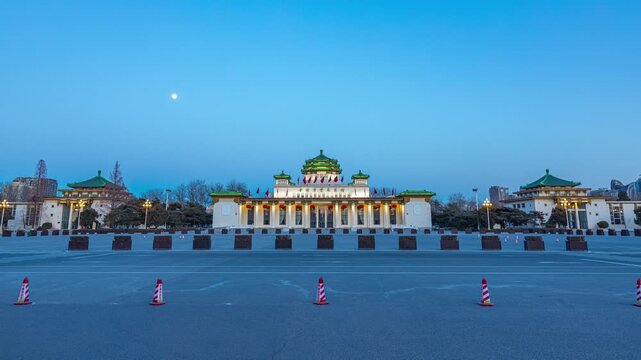 Grand People's Study House and empty square at dusk in Pyongyang, North Korea in Grand People s Study House, Pyongyang, North Korea