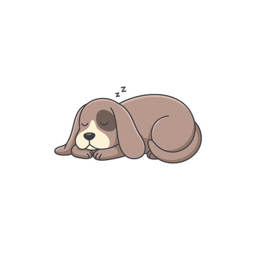 Cute Lazy Dog Sleeping Flat Vector Illustration
