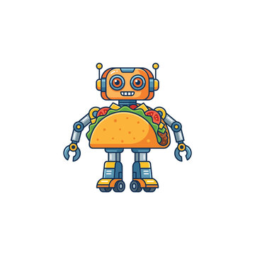 Cheerful Taco Robot with Taco Torso, Colorful Food Tech Character