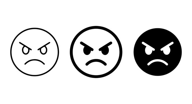 Angry Face Emoticon Icons, Negative Emotion Symbols, Vector Art