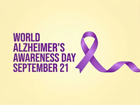 Purple awareness ribbon with text suitable for healthcare and campaign materials symbolizing support hope and dementia memory care advocacy