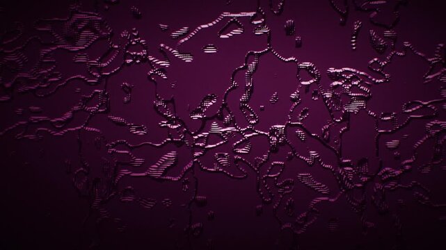 Seamless loop animation: magenta coral growth blooms over liquid light caustics with embossed depth and cinematic grain.