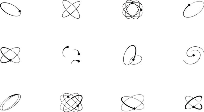 Set of black and white atomic and orbital science physics