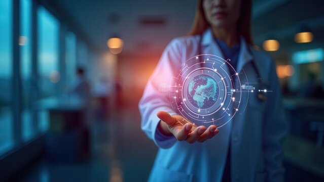 Glowing medical consultation screen floating icons, healthcare technology dynamic motion bright, digital health concept vibrant stunning, remote medicine glow powerful
