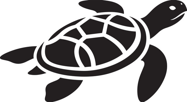 Black sea turtle vector silhouette isolated on white background, stylized ocean tortoise illustration