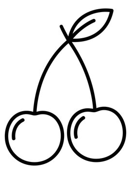 Black and white line art illustration of two cherries