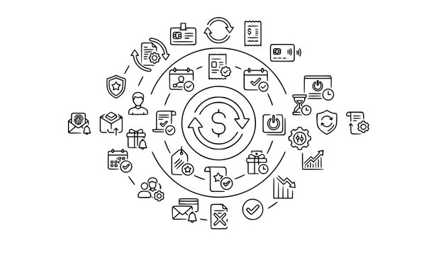 Modern Subscription Editable Outline Icons for Membership Renewal Billing Recurring Payment and Service Plans