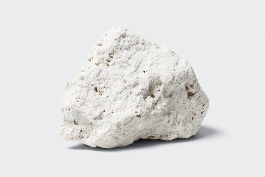 Natural white travertine stone rock on white background close up