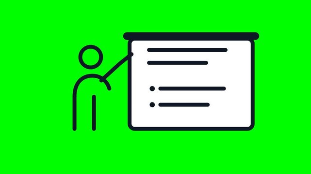 Teacher pointing at a presentation board icon