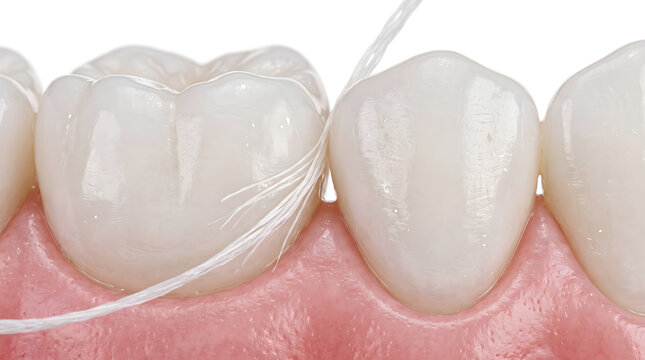 Shredded Dental Floss Thread Cleaning Tight Teeth Space Macro Perspective