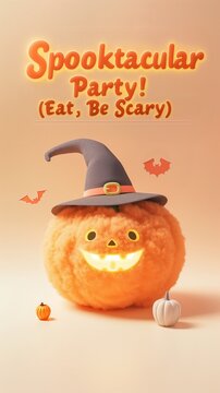 Adorable funny work invitation for  Halloween party, featuring cute pumpkin character