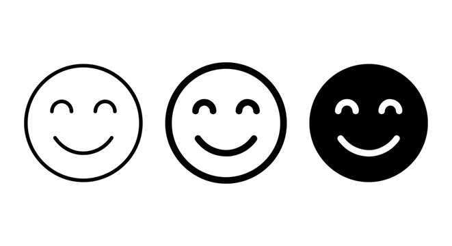 Minimalist Smiley Face Icons, Simple Emoticon Set, Happy Expression Vector Graphics