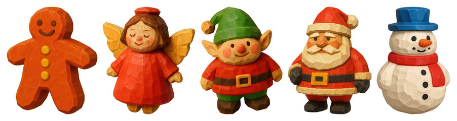 Naklejka premium PNG Festive wooden holiday figurines lineup, transparent background