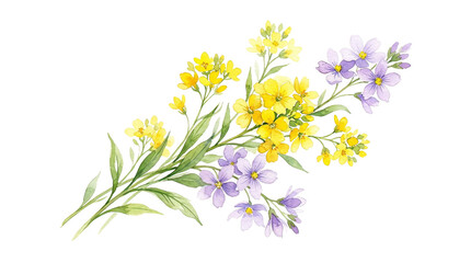 Fototapeta premium Delicate Yellow and Purple Wildflowers Hand Painted