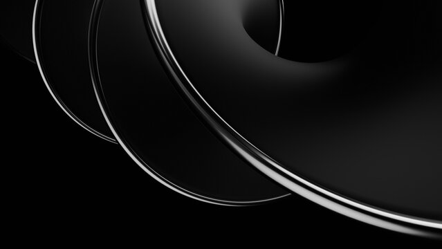 Abstract dark matte 3D spiral with chrome edges on black background. 3d rendering illustration not AI