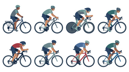 Fototapeta premium Colorful bicycle rider icons set depicting various active cyclists.