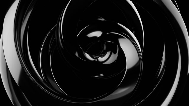 3d render black metallic lines, futuristic abstract matte dark spiral. 3d rendering illustration not AI