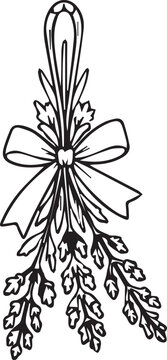 Minimalist hanging dried lavender bouquet line art vector illustration. Black and white botanical outline icon for herbal crafts, aromatherapy designs, and coloring pages.