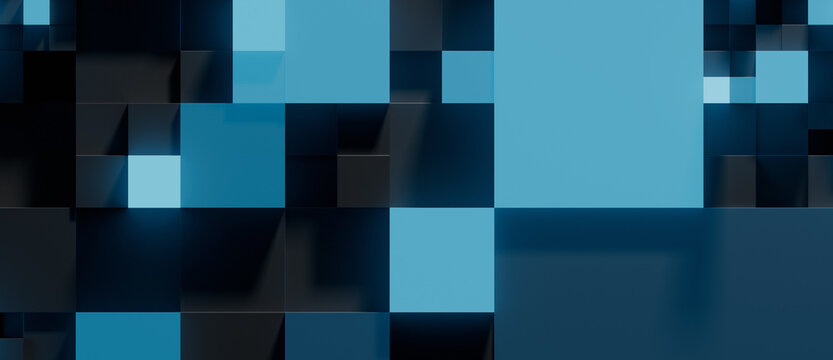 Abstract 3D render of blue and black quadtree grid for technology background. 3d rendering illustration not AI