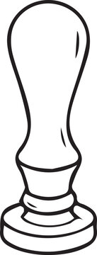 Classic wooden round stamp handle line art vector icon. Simple black and white outline element for postcrossing, wax seal accessories, letter crafting, and coloring pages.