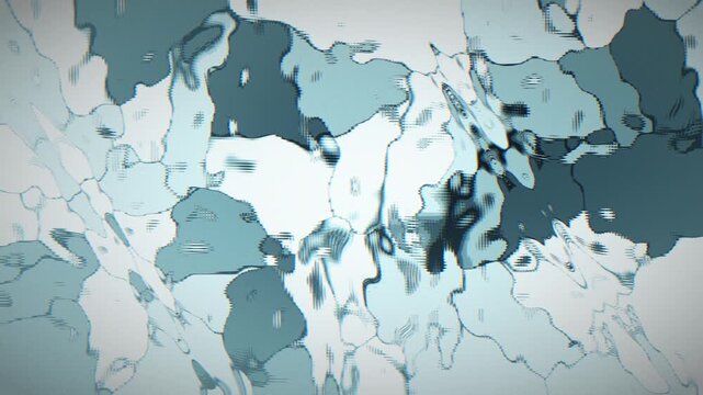 Teal shattered glass mosaic fractures over liquid caustics, with poster-like distortion and dark cinematic grain in a seamless loop.