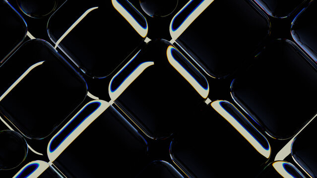 Abstract 3D render of glass grid structure with refractions and liquid glass effect for technology background. 3d rendering illustration not AI