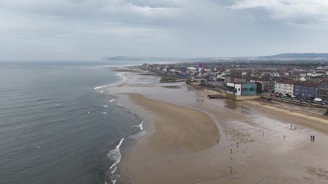 Aerial view of redcar beach and esplanade