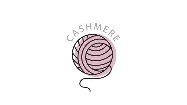 Silhouette of yarn with lettering Cashmere. Line art style, video.