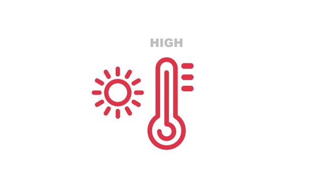 High temperature, heat icon. Hot Weather, warning thermometer - vector, illustration.