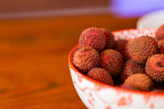Lychee fruit in bowl on table at Christmas party