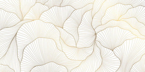 Naklejka premium Vector golden art deco fancy leaves pattern, leaf floral luxury background, nouveau jungle elegant nature wallpaper. Garden botanical decor graphic